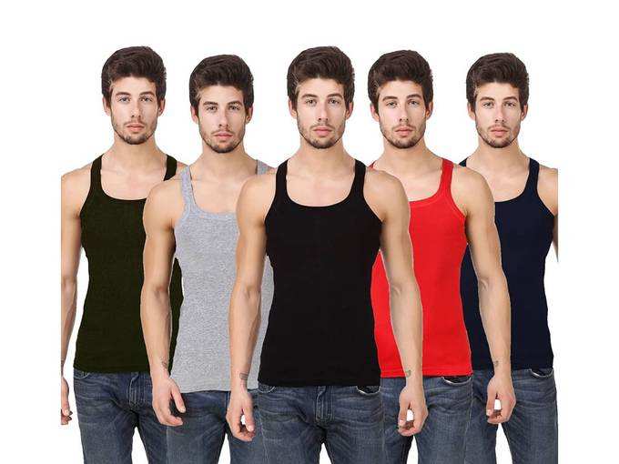 HAP Mens Gymvest/Pack of Five/Cotton Tanktop/Multicolor Innerwear