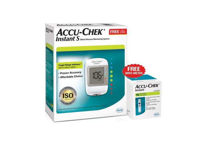 Accu-Chek Instant S Glucometer with Free Test Strips, 10 Count (White)