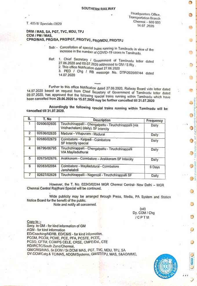 Tamil Nadu Special Trains