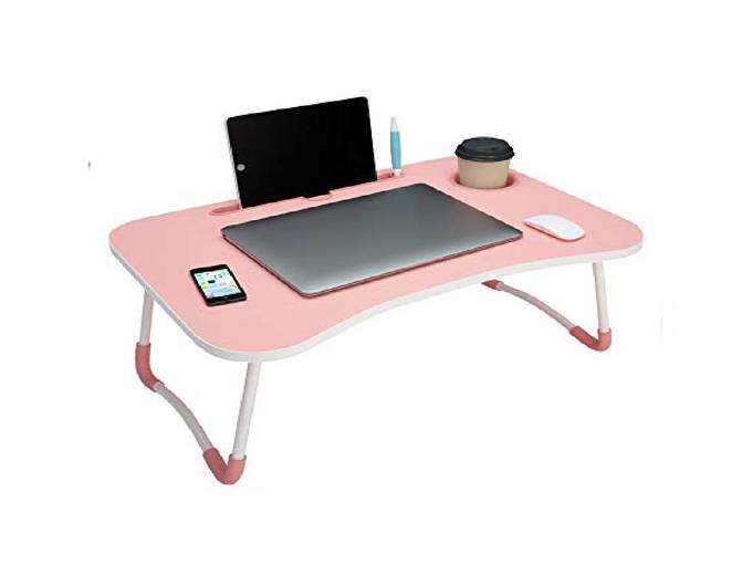 Ketisa Smart Multi-Purpose Laptop Table with Dock Stand and Coffee Cup Holder, Study Table, Bed Table, Foldable and Portable, Ergonomic &amp; Rounded Edges,...