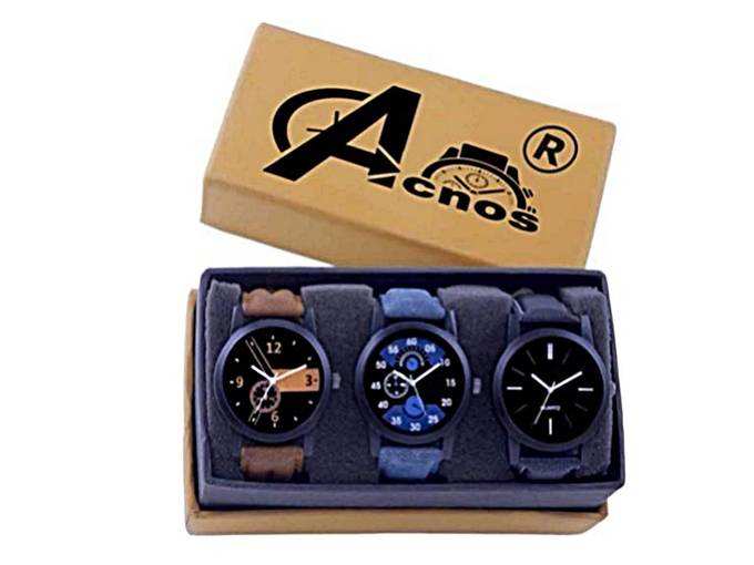 Acnos Brown Blue and Black Analog Watches for Men Pack of - 3(l-01-02-05)