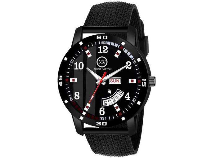 MontVitton Analogue Mens Watch (Black Dial Black Colored Strap)