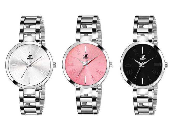 Espoir Analog Stainless Steel Combo Pack of 3 Multi Colour Dial Girl&#39;s and Women&#39;s Watch - Manisha Combo White Pink Black