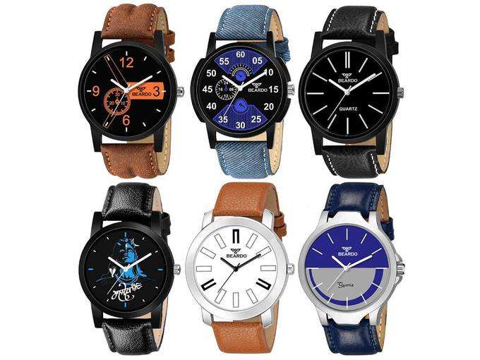 BEARDO Analogue Men&#39;s &amp; Boys&#39; Watch (Assorted Dial Assorted Colored Strap) (Pack of 6)