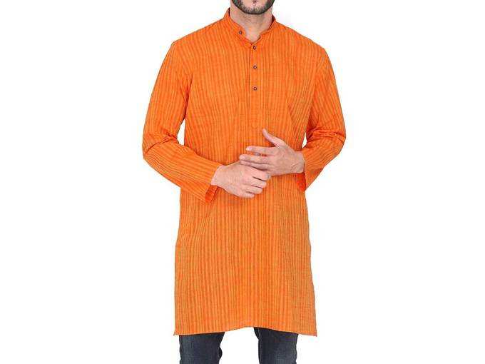 McHenry Mens Pure cotton Regular Fit Self Striped Full sleeves casual Kurta