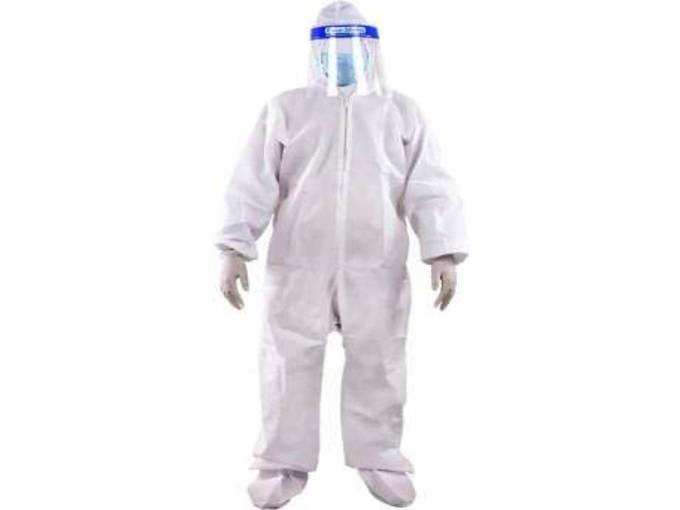 Esomic White Medical PPE KIT with Disposable Hooded Full Body Coverall, Latex Gloves, Shoe Cover, Face Mask, Face Shield