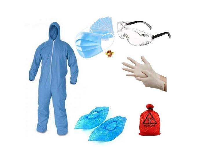 Dream Decor PPE Kit Disposable |Full Body Cover,Shoe Cover,Hand Gloves,Gogals,Bio Waste Bag,Pack of 1 Blue