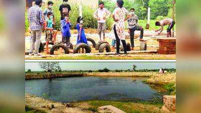 तालाब प्रशासन ने बनाया, अब पार्क को सजा रहे गांव के बच्चे