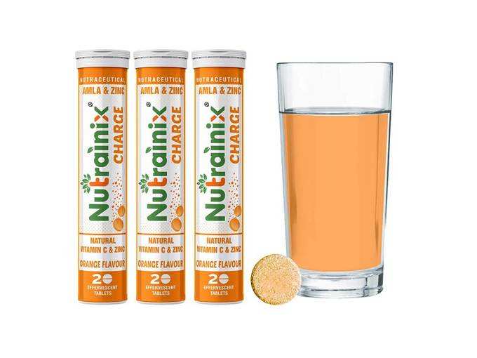 Nutrainix Charge Vitamin C antioxidant 1000 mg - Natural Amla for Immunity - 60 Effervescent Tablets - Orange flavour