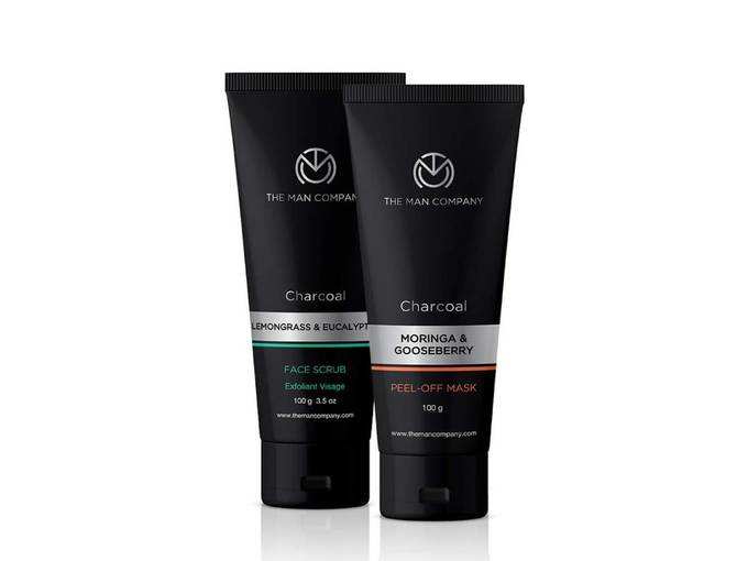 The Man Company Activated Charcoal Peel-Off Mask Moringa &amp; Gooseberry and charcoal scrub lemongrass and Eucalyptus Essential Oils - Dead skin and blackheads removal mask