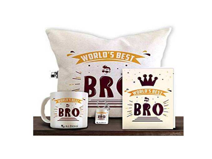 Aldivo Gift For Sister And Brother 12&quot; X 12&quot; Cushion Cover With Filler ,Printed Coffee Mug ,Greeting Card &amp; Printed Key Ring - Combo