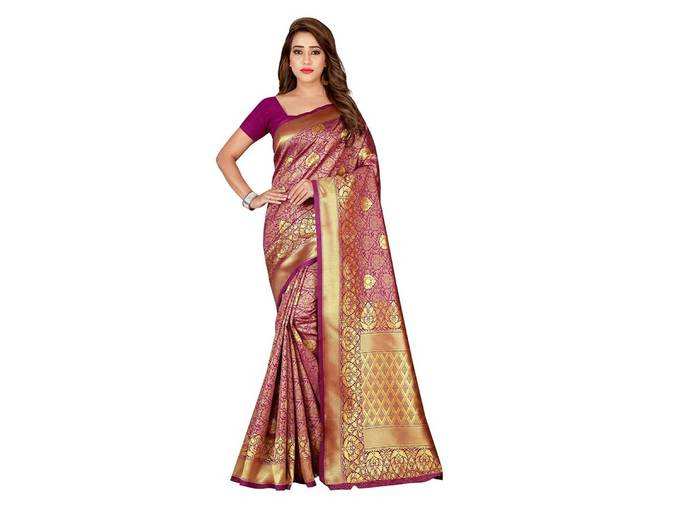 Cherry Collection Woman&#39;s Banarasi Art Silk Saree With Un-Stitched Blouse Pice
