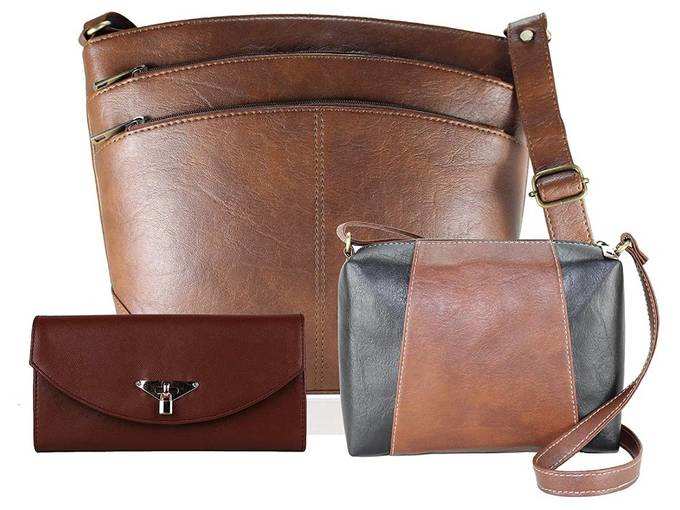 Fargo Sun&#39;dry PU Leather Women&#39;s &amp; Girl&#39;s Side Sling Shoulder Bag With Sling Bag And Hand Clutch Combo Of 3 (Brown_FGO-196-2)