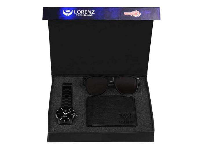 Lorenz Combo of Black Watch, Wallet and Black Sunglasses for Men