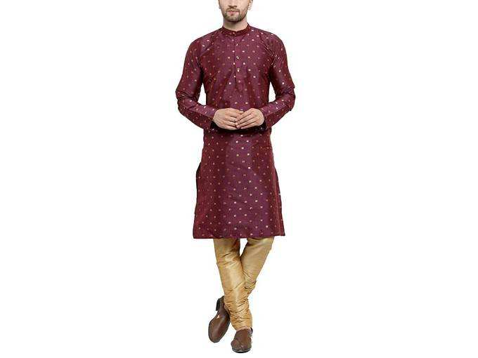 Sojanya (Since 1958) Men&#39;s Silk Blend Kurta &amp; Churidar Pyjama SET