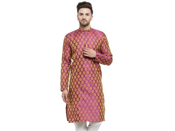 Jompers Men&#39;s Jacquard Silk Kurta.