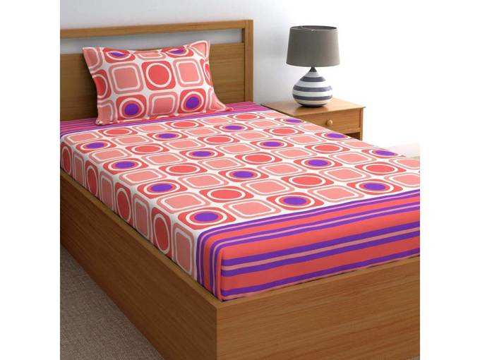 Home Ecstasy 100% Cotton bedsheets for Single Bed Cotton, 140tc Geometric Pink Single bedsheet with Pillow Cover (4.8ft x 7.3ft)