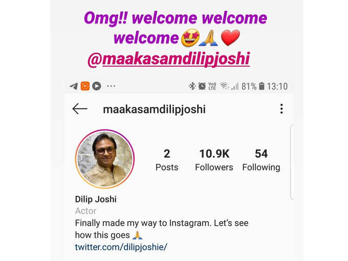 Dilip Joshi Instagram Debut