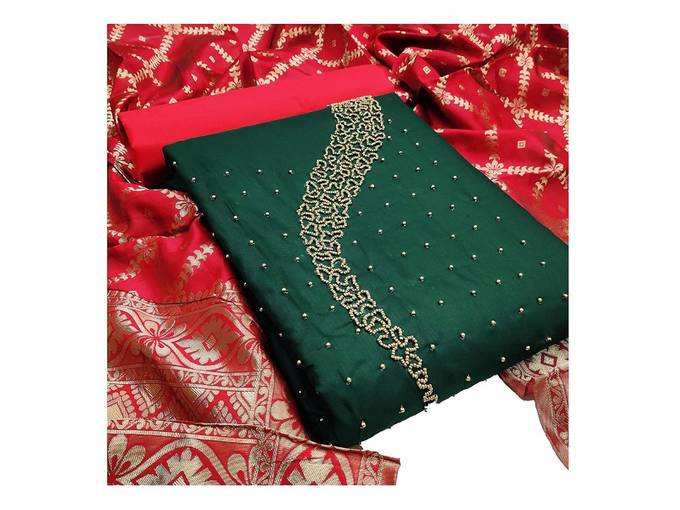 Latest Designer Cotton Moti Khatli Hand Work Salwar Suit With Banarasi dupatta