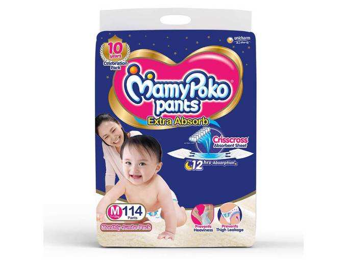 MamyPoko Pants Extra Absorb Diapers Monthly Pack, Medium (Pack of 114)