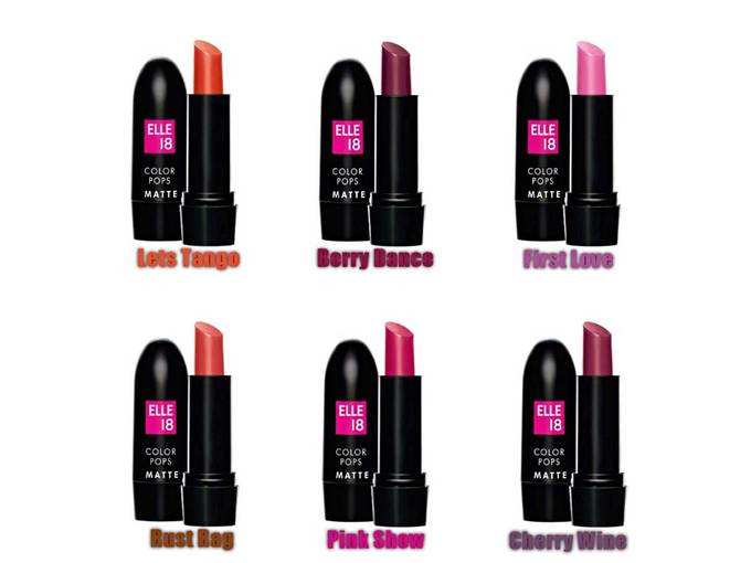 Elle 18 Combo Set of 6 Color Pop Matte Lip Colour Lets Tango, Berry Dance, First Love, Rust Rag, Pink Show, Cherry Wine 4.3 g
