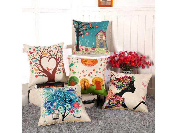 AEROHAVEN™ Set of 5 Abstract Decorative Hand Made Jute Throw/Pillow Cushion Covers - (Multicolor, 12 Inch x 12 Inch)