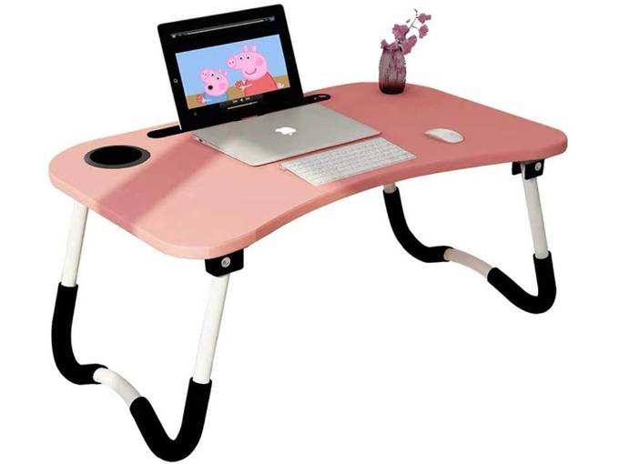Sadan Laptop Bed Table, Portable Lap Desk Notebook Stand Reading Holder Breakfast Tray with Foldable Legs &amp; Cup Slot for Eating Breakfast, Reading,...