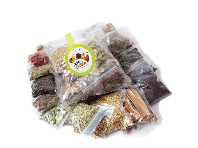 Let&#39;s Go Nuts Set of 15 Aromatic Whole Garam Masala Spices Combo 725g - Ajwain, Black Pepper, Green Cardamom, Pipali Long Pepper, Cinnamon, Cloves, Jeera,...