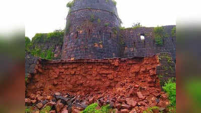 Vijaydurg Fort विजयदुर्ग किल्ल्याला पावसाचा तडाखा; महत्त्वाची भिंत ढासळली