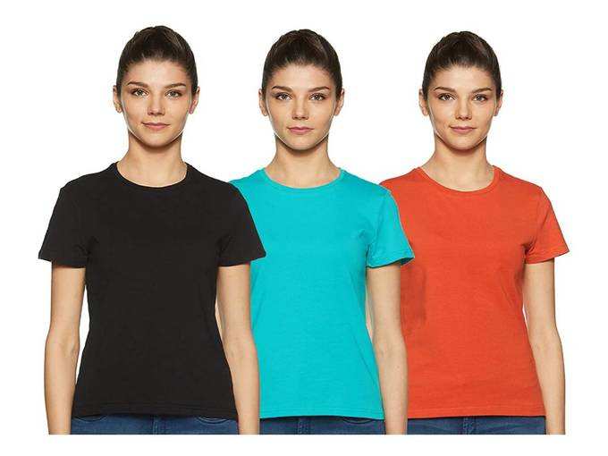 Amazon Brand - Symbol Women&#39;s Solid Regular Fit Half Sleeve T-Shirt (Combo Pack of 3)