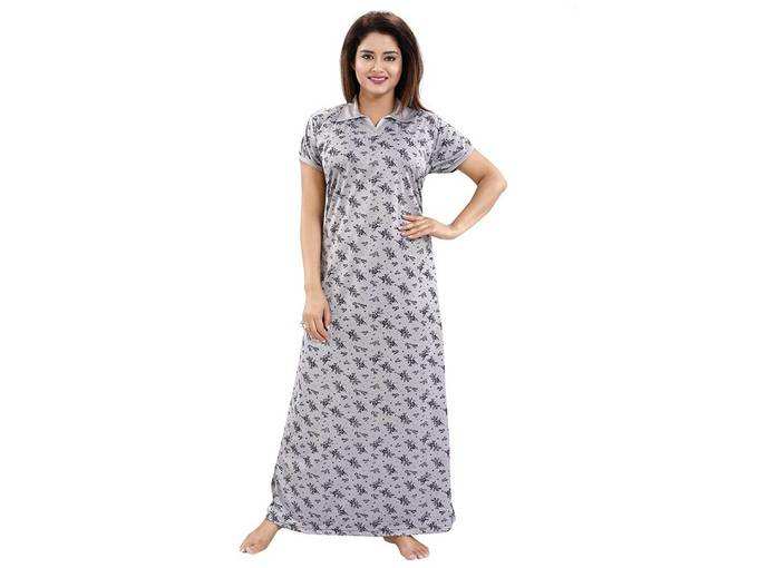 YKI™ Womens Beautiful Print Night Gown/Nightwear/Nighty/Nightdress with Collar