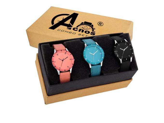 Acnos Special Super Quality Analog Watches Combo Look Like Preety for Girls and Womne Pack of - 3(605-BLK-ORG-SKY)
