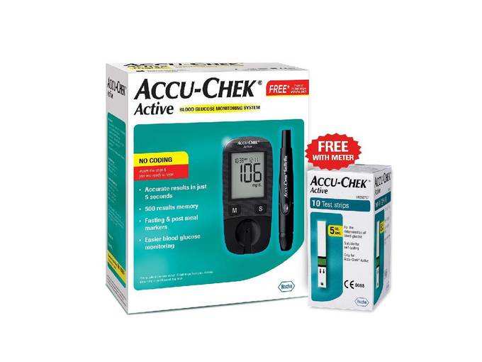 Accu-Chek Active Blood Glucose Meter Kit, Vial of 10 strips free (Multicolor)