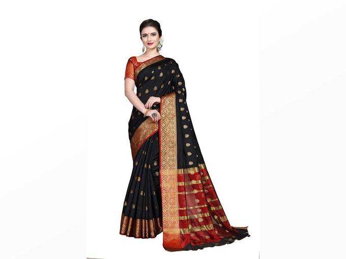 COTTON SHOPY Womens Banarasi Cotton & Art Silk Blend Saree with Unstitched Blouse Piece