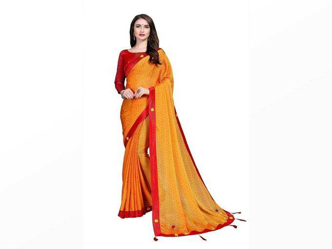 COTTON SHOPY Womens Jacquard Chiffon Saree With Unstitched Blouse Piece