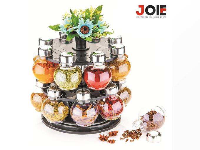Joie Premium Multipurpose Revolving Plastic Spice Rack 16 Piece Condiment Set | 360 Degree Revolving Jar | Namak, Dani, Tikka, Pepper, Oregano, Chilli,...