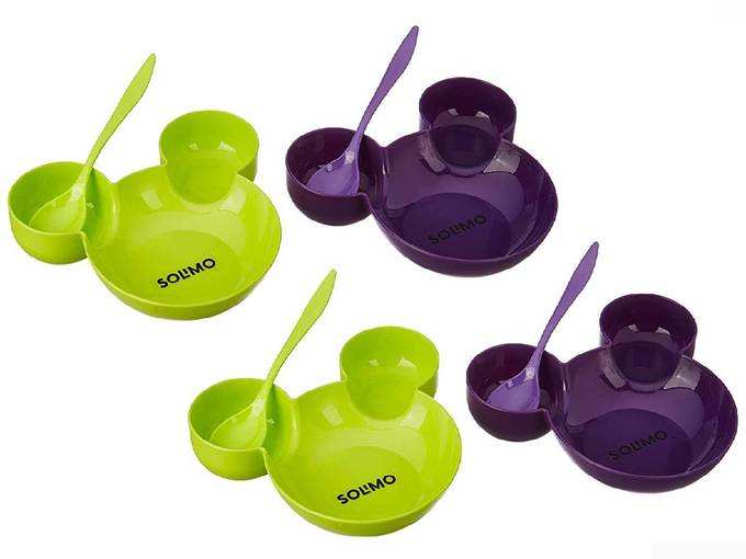Amazon Brand - Solimo Plastic Kids Plate Set (4 pieces with 4 spoons)