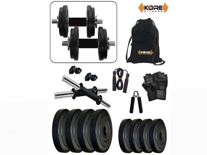 Kore PVC-DM Combo (4 Kg - 26 Kg) Home Gym and Fitness Kit with Gym Accessories