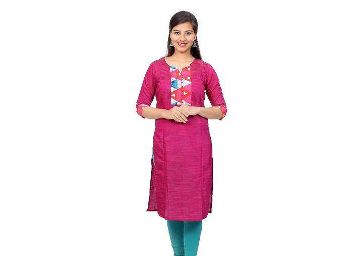 MomsLove Women&#39;s Cotton A-Line Kurta (H0005--L_Pink_X-Large)