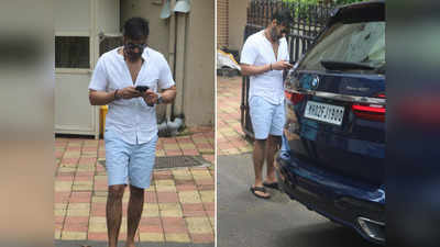 कॉटन शॉर्ट्स और शर्ट में नजर आए अजय देवगन, साथ दिखी उनकी नई BMW कार