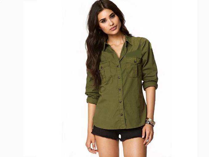 C.Cozami Womens Casual Long Sleeves Double Pocket Rayon Shirts