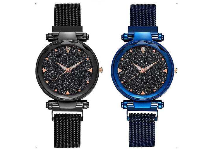 Emartos Analogue Black-Blue Casual Black Dial Combo of Magnet Watch - Pair of 2 - for Girls &amp; Women