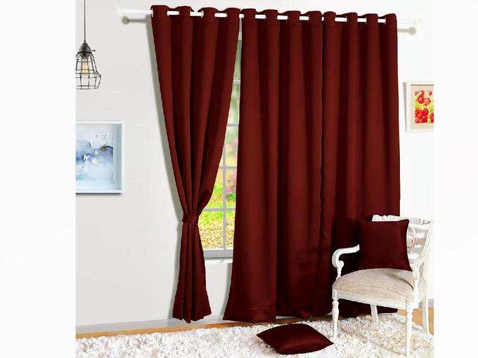 Story@Home Blackout Faux Silk Plain Solid 1 Piece Door Curtain for Living Room, 7ft, Maroon