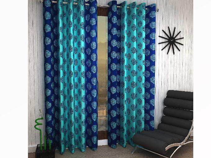 Home Sizzler 2 Piece Eyelet Polyester Window Curtain - 5ft (60 inch), Blue
