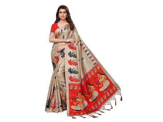 Anni Designer Indian Womens Kalamkari Silk Saree with Blouse Piece