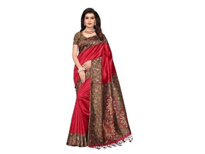 GoSriKi Art Poly Silk Saree with Blouse Piece