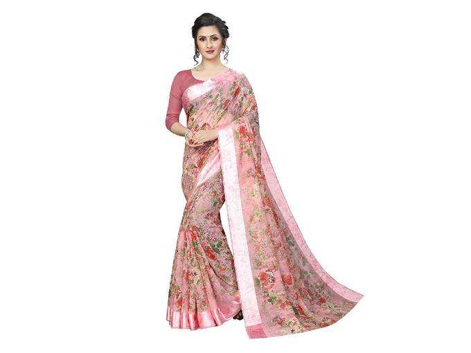 PERFECTBLUE Womens Blend Linen Saree with Unstitched Blouse Piece (DigitalPrintVariation)