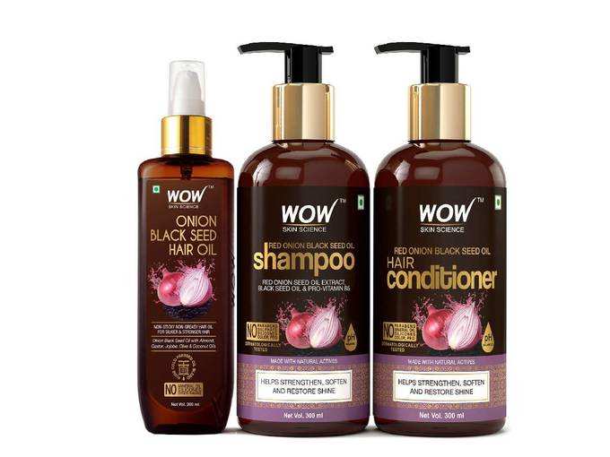 WOW Skin Science Onion Black Seed Oil Ultimate Hair Care Kit (Shampoo + Hair Conditioner + Hair Oil), 800 ml