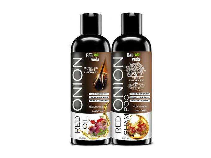 Beu Veda Hair Growth Combo | Red Onion Oil Plus Red Onion Shampoo Pack | Control Hair Fall & Promote Healthy Hair Growth - 200 ml Each
