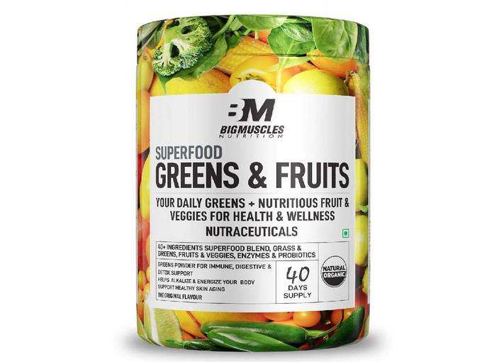 Bigmuscles Nutrition Superfood Greens & Fruits 40 Servings | Original Flavour | Organic Spirulina & Wheat Grass - Whole Food Vitamins from Fruit...